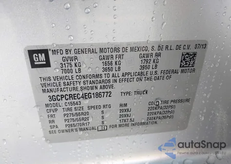 2014 Chevrolet Silverado 1500 1Lt z USA, uszkodzony, nr VIN 3GCPCREC4EG186772